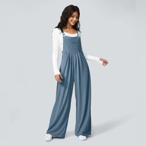Halara Pockets Waffle Casual Overalls Mountain Spring Blue  - Medium